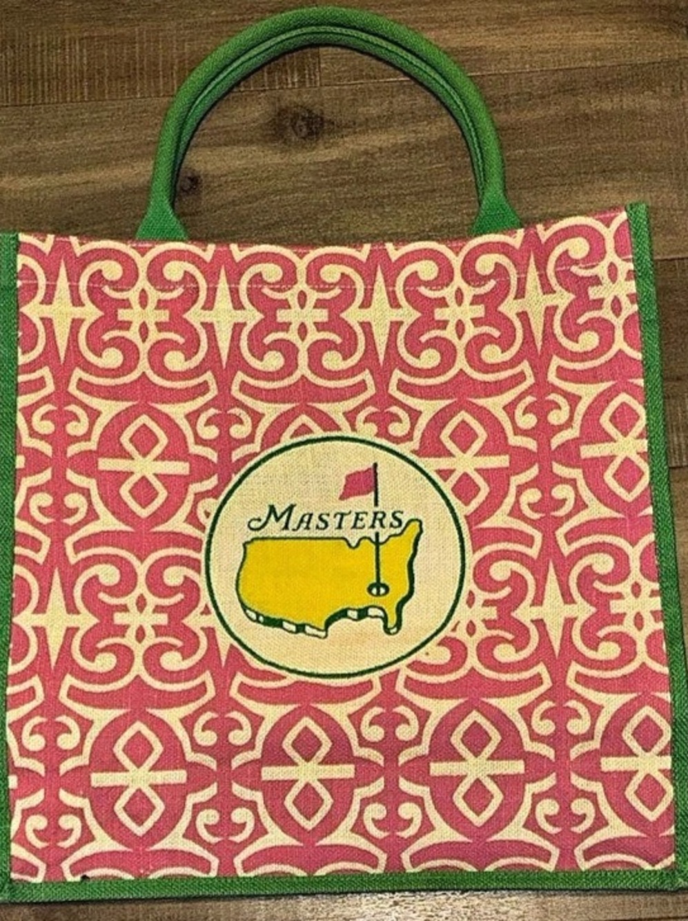 Masters Golf Pink Green Geometric Print Canvas Tote Bag Large Shopper
